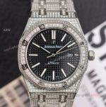Swiss Iced Out AP Audemars Piguet Royal Oak 41mm Black Dial Copy Watch Swiss 3120